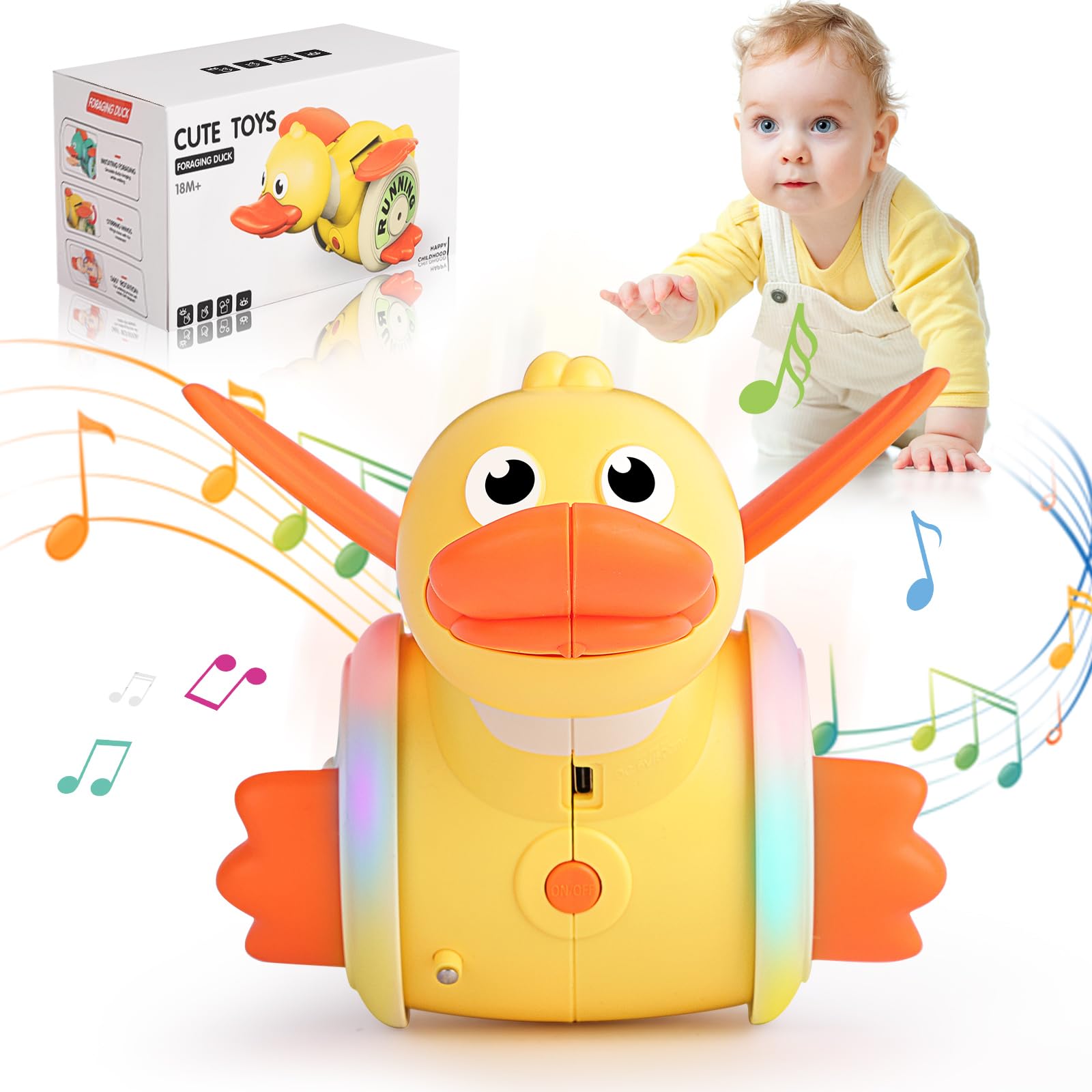 Spielzeug Ente, geeignet für Babys ab 1 Jahr, mit Musiksteuerung, Tanz- und Lichtfunktionen, wiederaufladbar über USB, geeignet für Kinder von 6 Monaten bis 4 Jahren