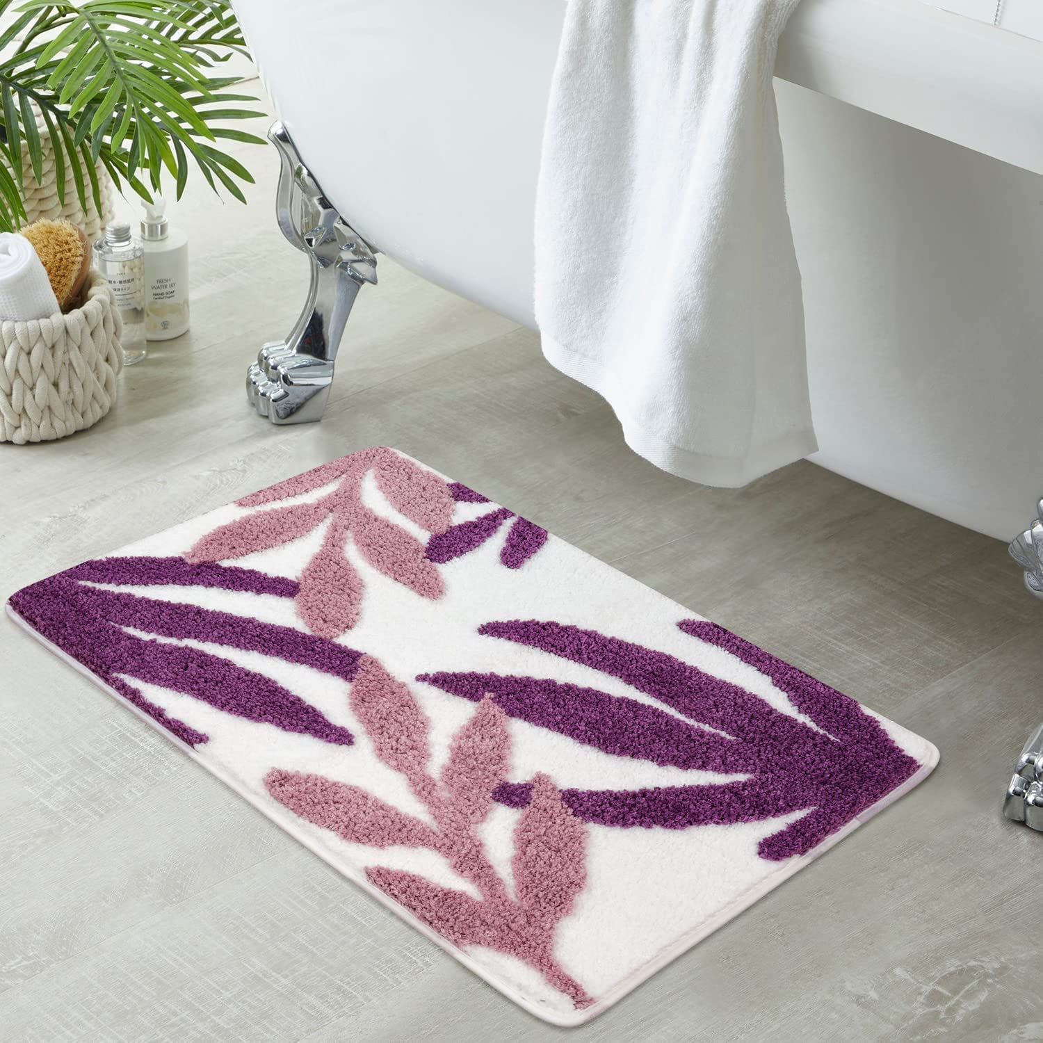 Purple Leaves Door mats for Home Entrance Living Room | Anti Skid Bathmats for Bathroom Entrance| Stylish Bath Rug for Multipurpose use (Purple, 20 x 32 Inch)-image-4