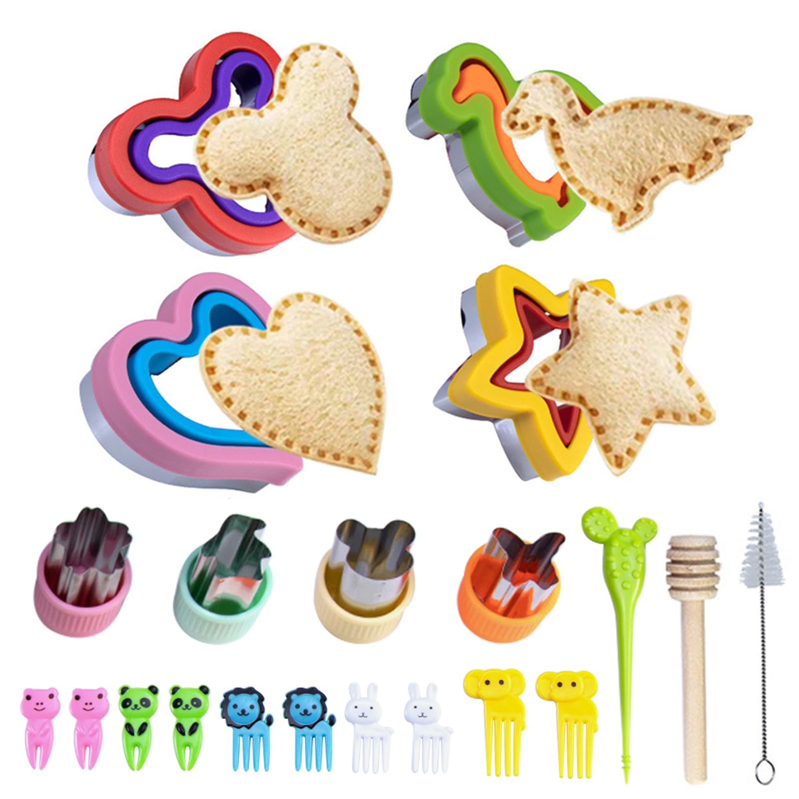 10PCS 2in1 Sandwich and Cookie Cutters Set with Sealer Dinosaur Star Heart Shapes for Kids Lunch Bento Box