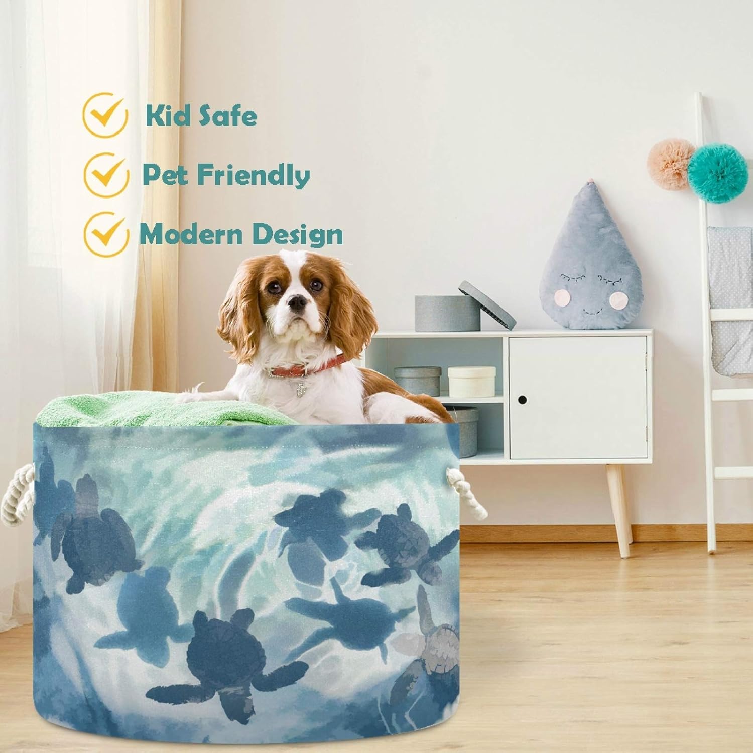 visesunny Storage Basket Sea Turtle In Blue Nursery Hamper Basket Clothes Toy Storage Organizer Bin Box Collapsible Laundry Bag for Kid Room,Playroom,Bathroom,Living Room,Dorm,Office