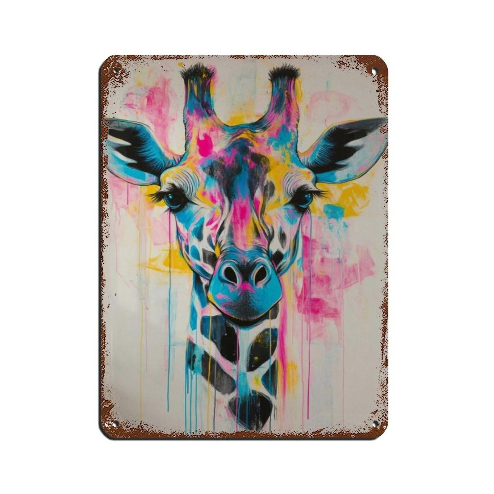 Lxwnze 30L X 40W Cm Colorful Giraffe, Abstract Giraffe Tin Sign Vintage Metal Pub Club Cafe Bar Home Wall Art Decoration Poster Retro 12X16inch(30X40cm)