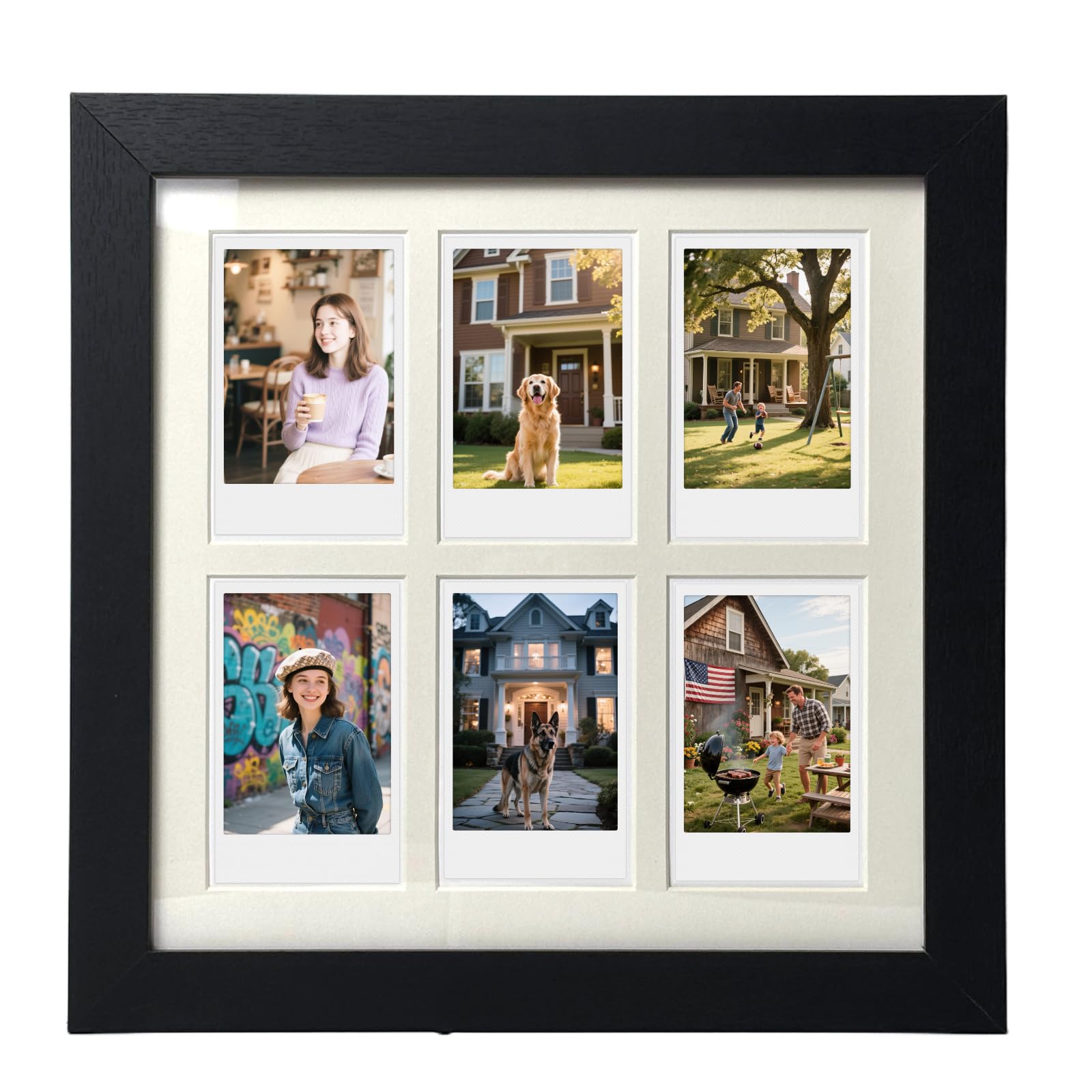 Photo 1 of Comtraker Polaroid Picture Frame Collage for 2x3 Instax Mini Film - 6 Openings, Black Photo Wall Display (black, 10×10)