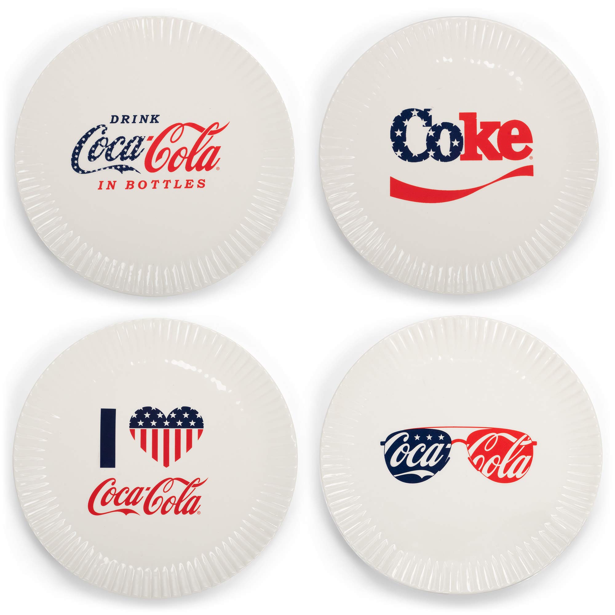 Transpac Drink Coca Cola Red White 1 x 0.75 Dolomite Decorative Dinner Serving Plate Set 4