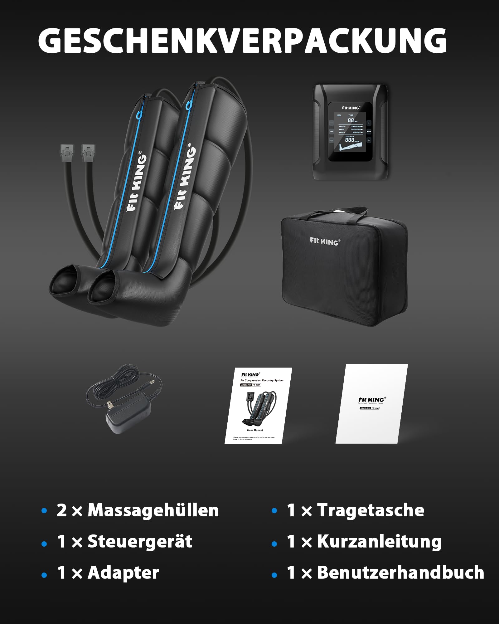 FIT KING Kabellose Beinmassagegerät, Massagegerät für Beine Kompressions Manschetten für die Beine zur Entspannung und Tiefenentspannung nach dem Sport (Mittel)