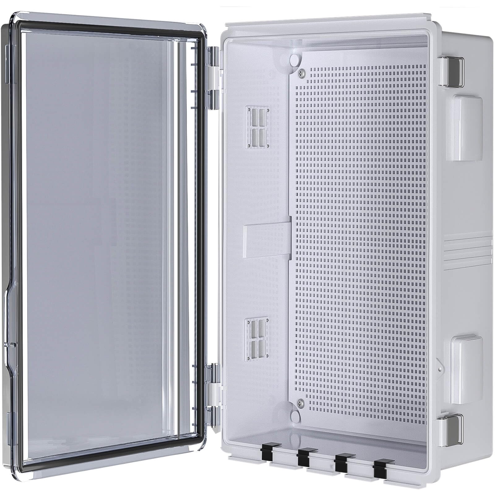 ABS Electrical Junction Box, Ventilated Design, Cable Grommets, IP65 Waterproof Enclosure, Indoor/Outdoor Use with Mounting Panel (Clear Cover, 19.7"x15.7"x7.9")