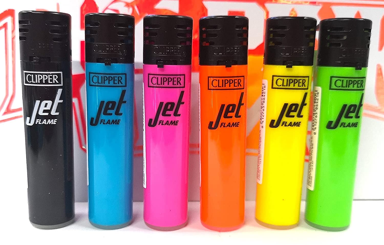 4 x Clipper Lighters Set,NEON MAXI SIZE JET FLAME WINDPROOF LIGHTER