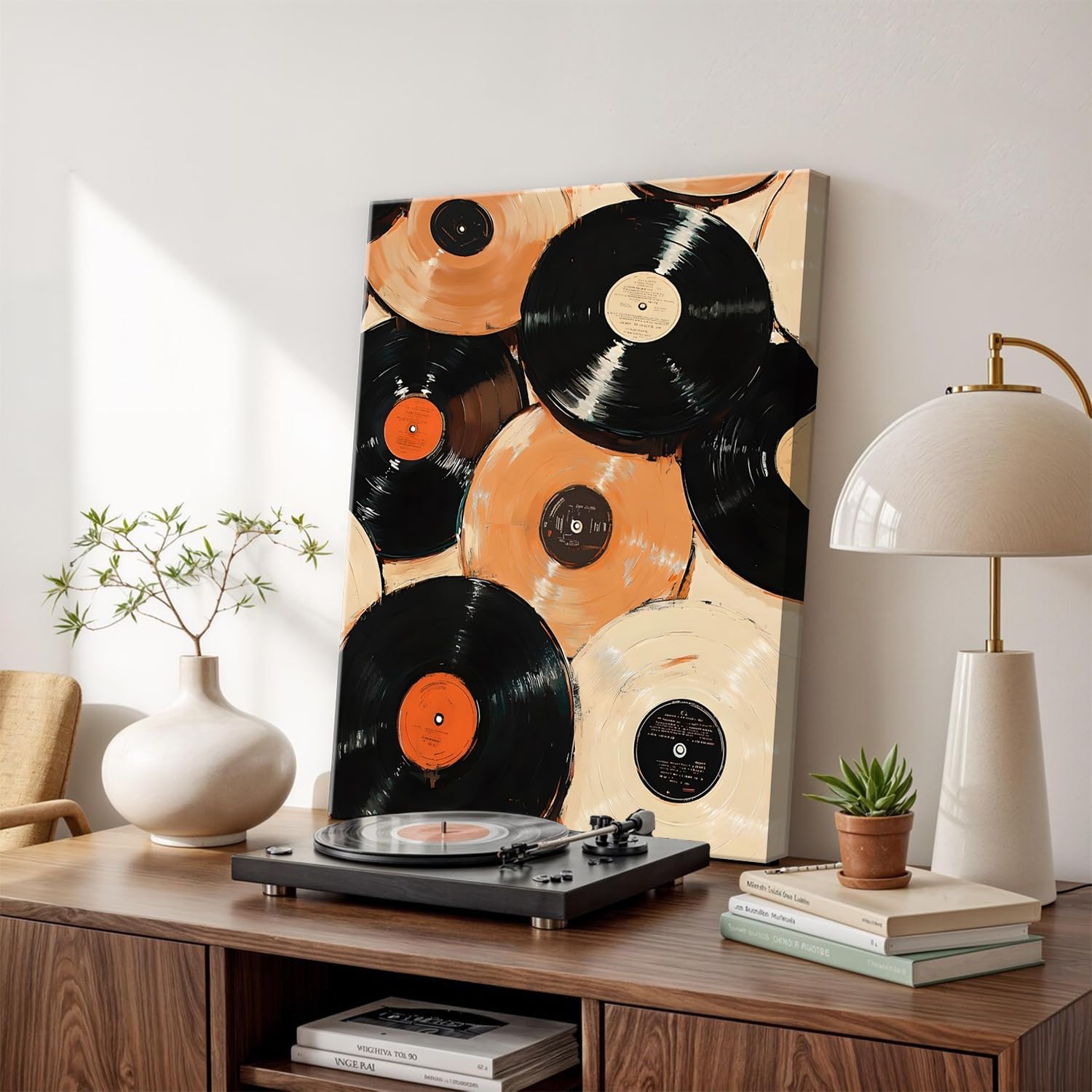 Framed Trendy Leopard Canvas Wall Art Set of 3, Funky Cheetah Music Vinyl Record Pictures Wall Decor, Retro Disco Ball Paintings Prints Fashion Home Decor for Living Room Bedroom 16x24 inch