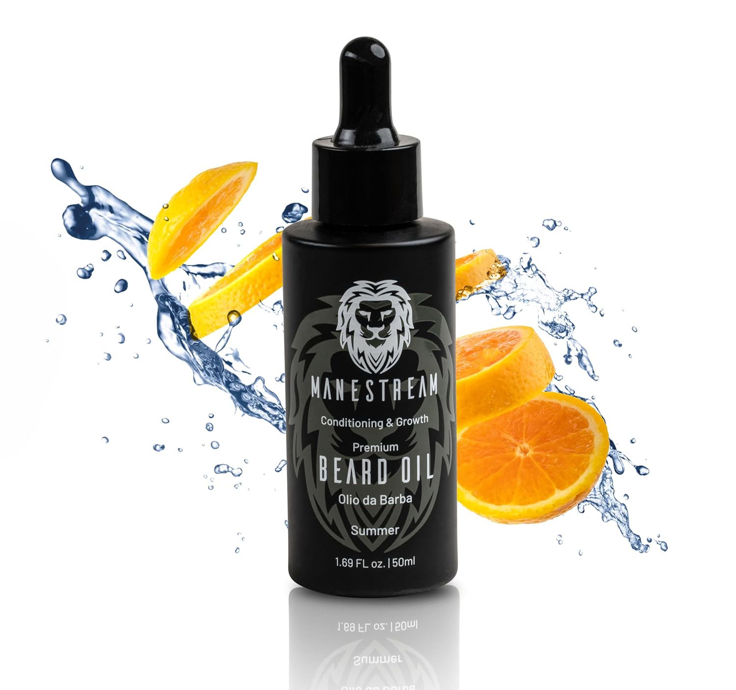 MAN & MANE Manestream Beard Oil for Men, Beard Growth Oil, Hair Growth Oil with Jojoba, Macadamia, Sunflower, Olive Oils – 50ml (Summer (Orange))