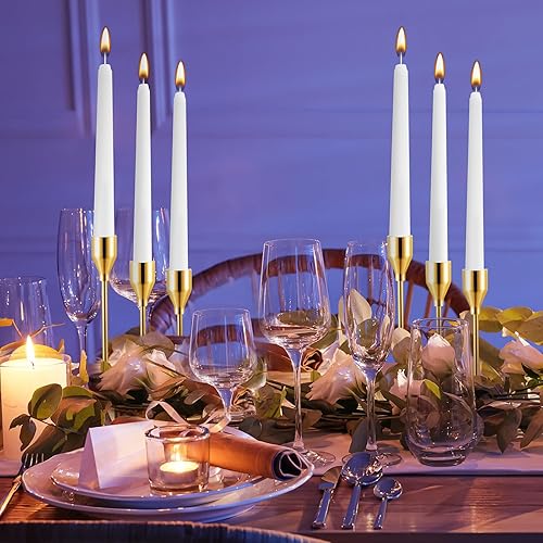 Miniatura 2 de Inbagi Juego de 24 portavelas de metal dorado, incluye portavelas cónicos, palillo cónico blanco, vela alta para boda, comedor, aniversario, fiesta