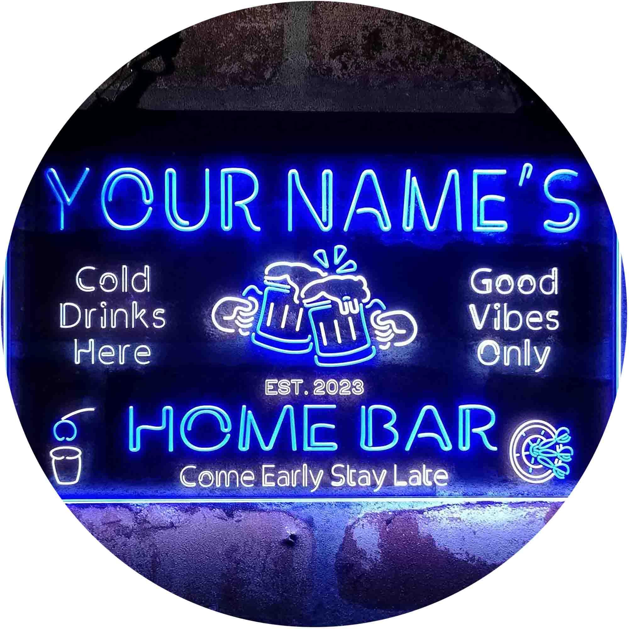 Personalized Your Name Custom Home Bar Beer Established Year Dual Color LED Neon Sign White & Blue 16 x 12 Inches st6s43-p1-tm-wb