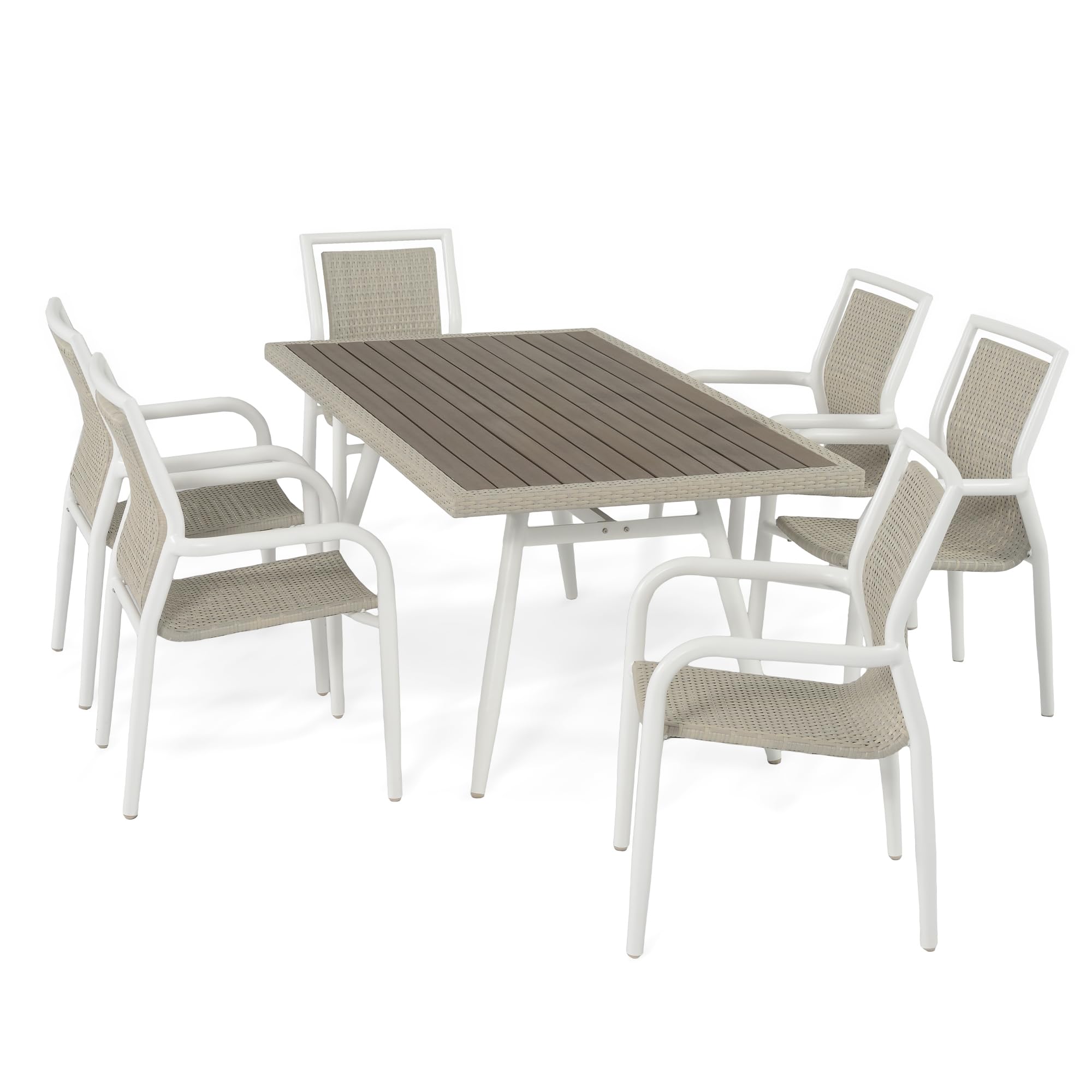 HAPPERS Conjunto Mesa y sillas Jardin, Muebles Jardin Exterior y terraza, 6 sillas jardín Exterior y 1 Mesa terraza Madera, Estructura de Aluminio.