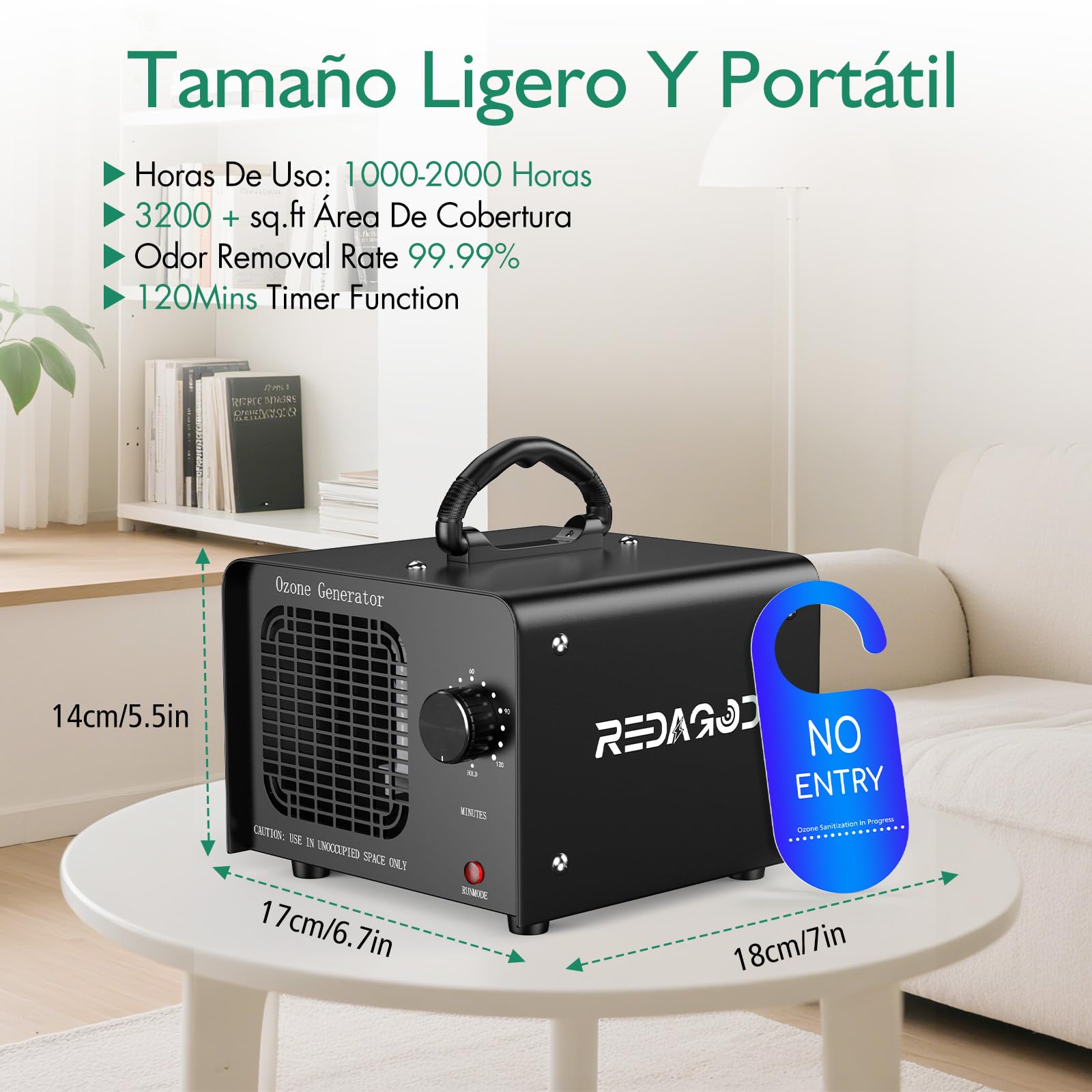 Generador De Ozono 48000mg/h, Purificador Aire Con Temporizador | Ionizador portátil con filtro HEPA, elimina humo para hogar, garaje y oficina