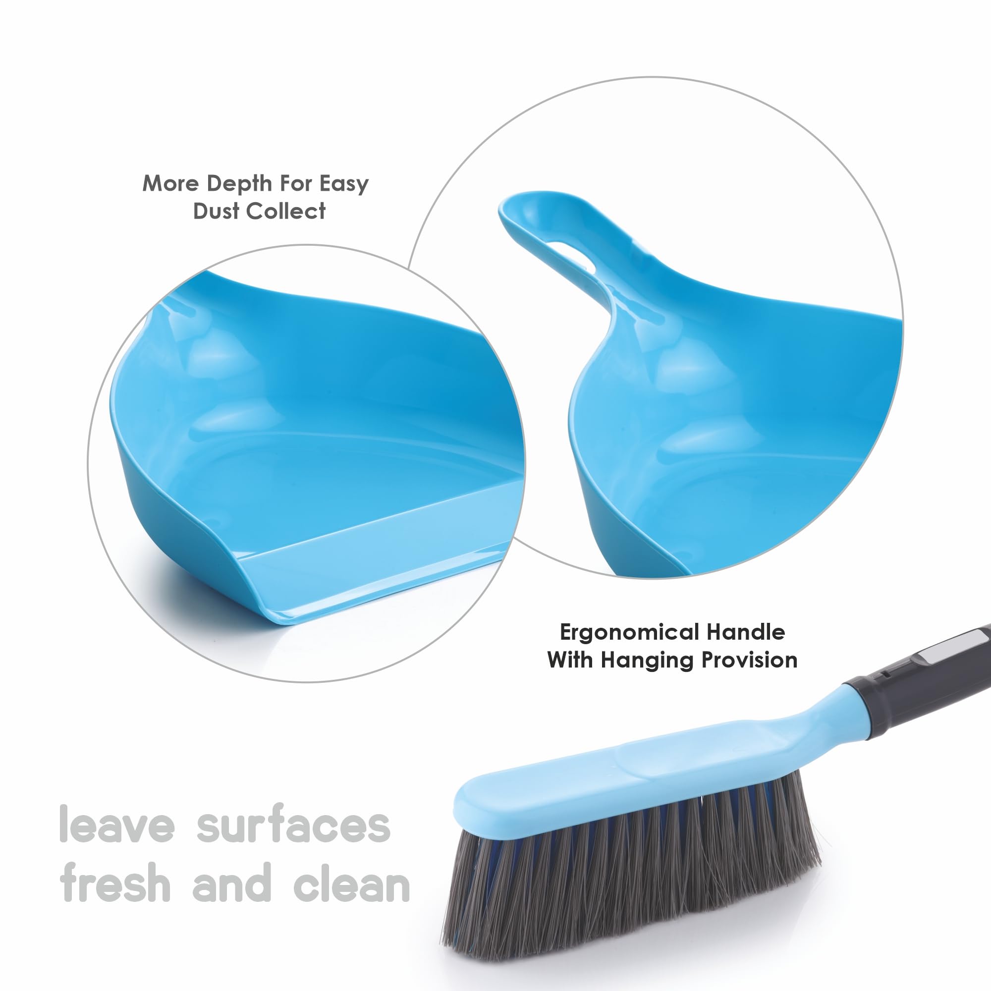 Homeor Dustpan with Multi-Purpose Dusting Brush, Dust Pan Set, Brust Set for Cleaning, Cleaning Combo Set, Portable & Easy to Store, Blue 1
