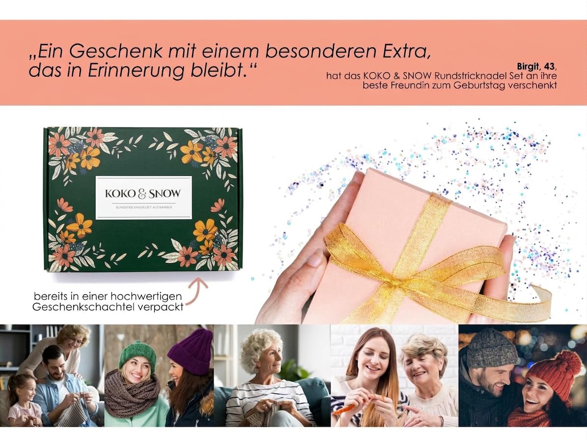 KOKO & SNOW Rundstricknadel Set - Bambus mit inspirierenden Sprüchen - 6er Stricknadeln Set (ohne Sprüche)