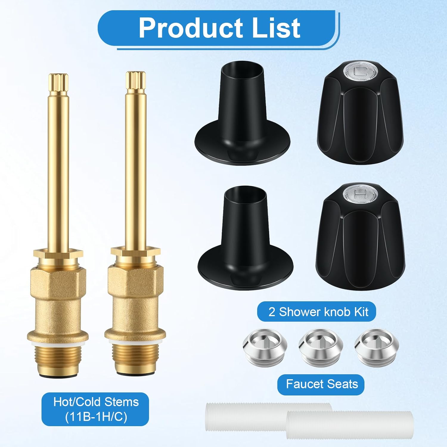 Coolfell Bathtub Shower Trim kit, 2 Piece Metal Matte Black Shower Knob Replacement Kit, Compatible with Price Pfister Valve, Shower 2 Faucet Handle Repair Kit with Shower Stems, Seats Parts, Flanges