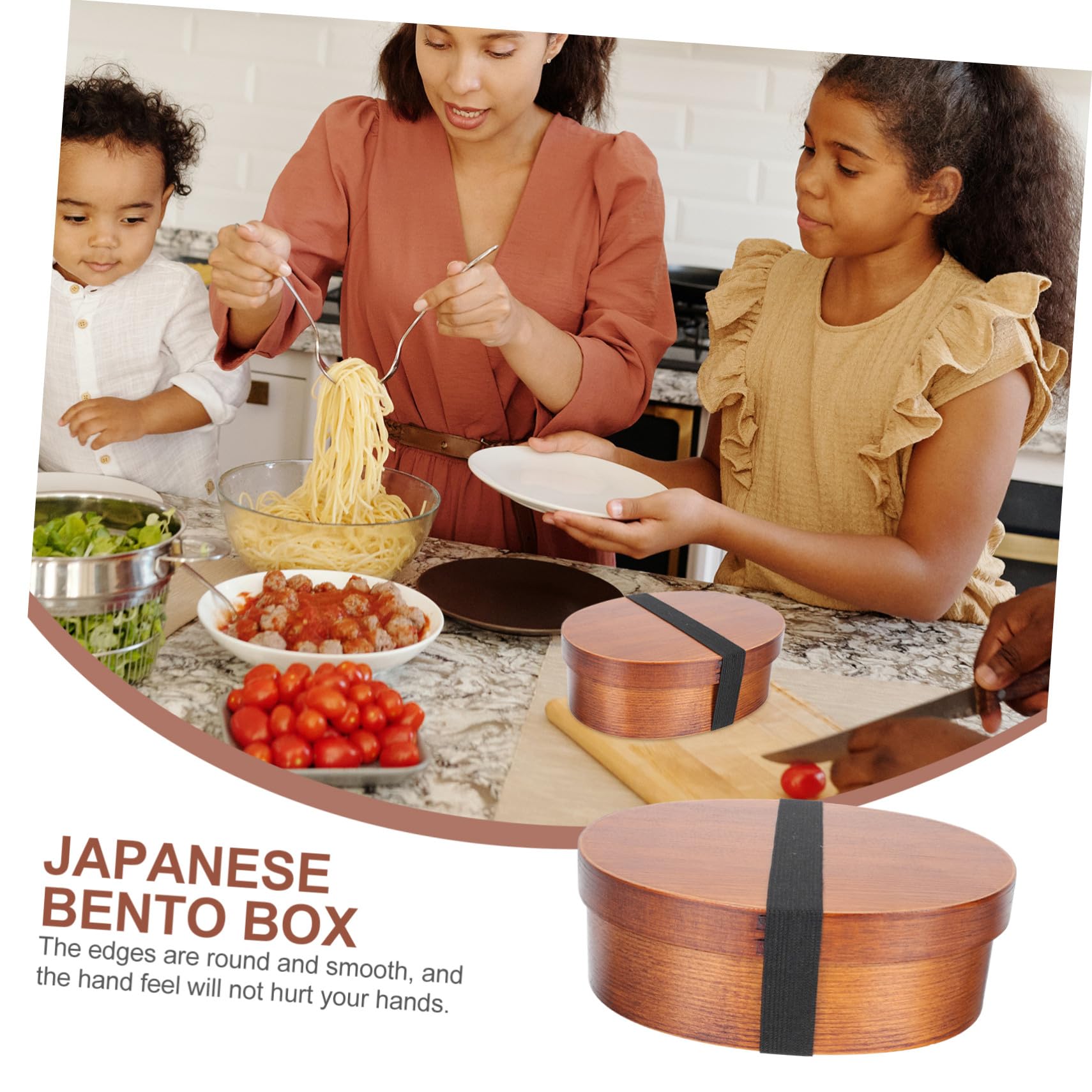 Boîte à Bento Japonaise Ovale en Bois Brun, Couvercle Scellé Portable