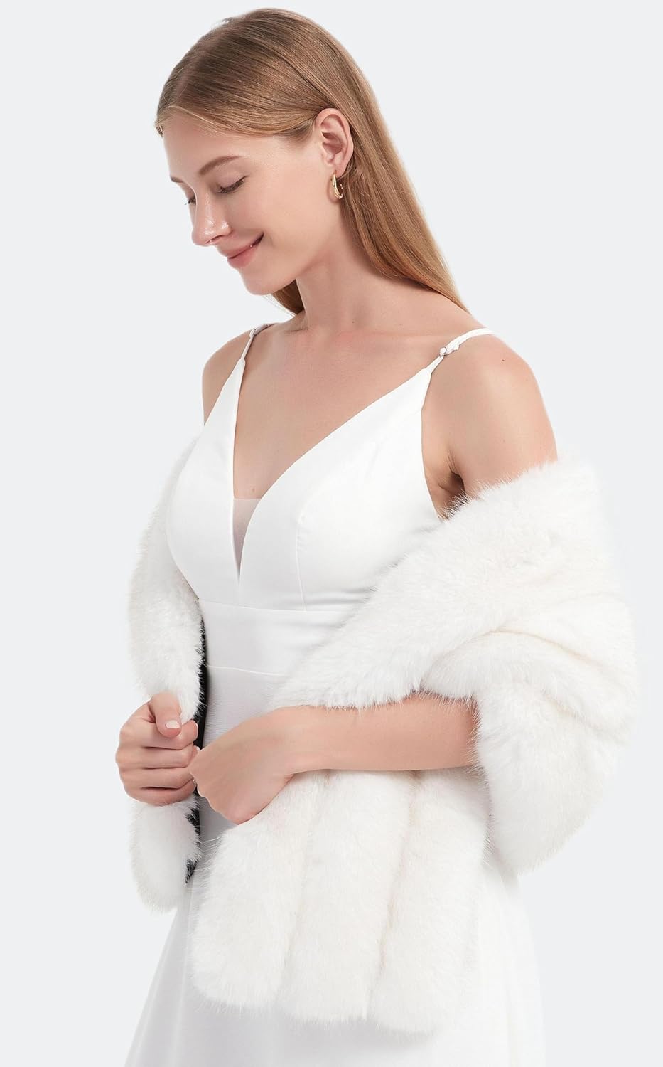 DJBM Women Luxury Faux Fur PU Leather Shawl Winter Fluffy Cover Up Wraps for Wedding Bridal Party