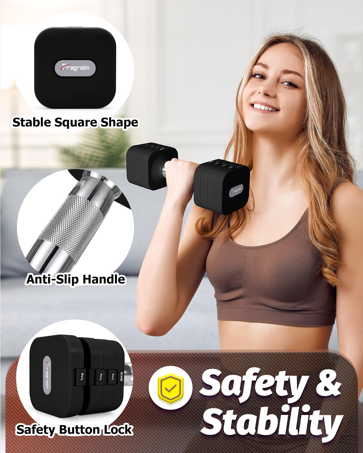 Fragraim 5 KG x 2 Mancuernas Regulables, Juego de Pesas Libres para Mujeres y Hombres Juegos de Pesas de Mano Juegos de Mancuernas Regulables para Gimnasio