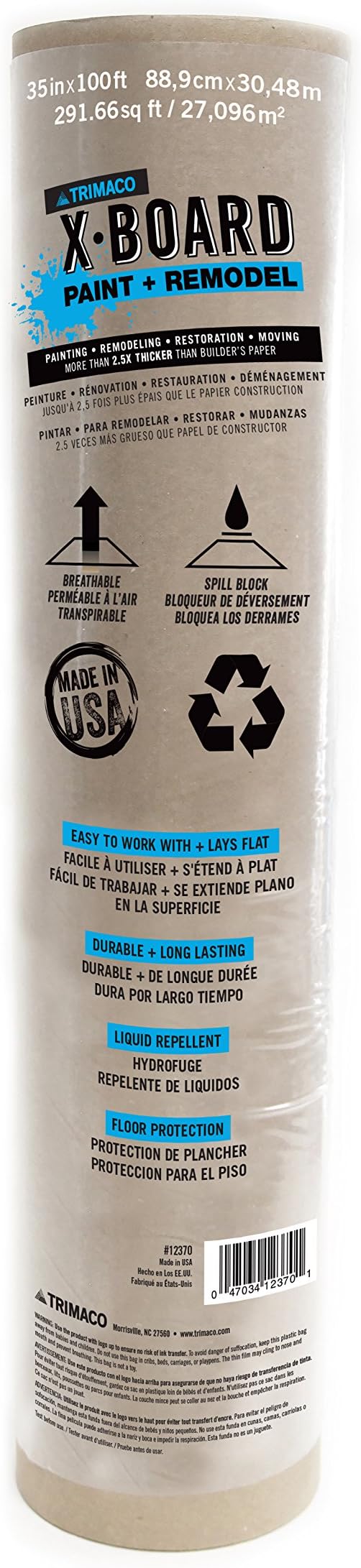 Trimaco X-Board Paint & Remodel, Lightweight Breathable Surface Protector, 1 roll, 35-inch x 100-feet