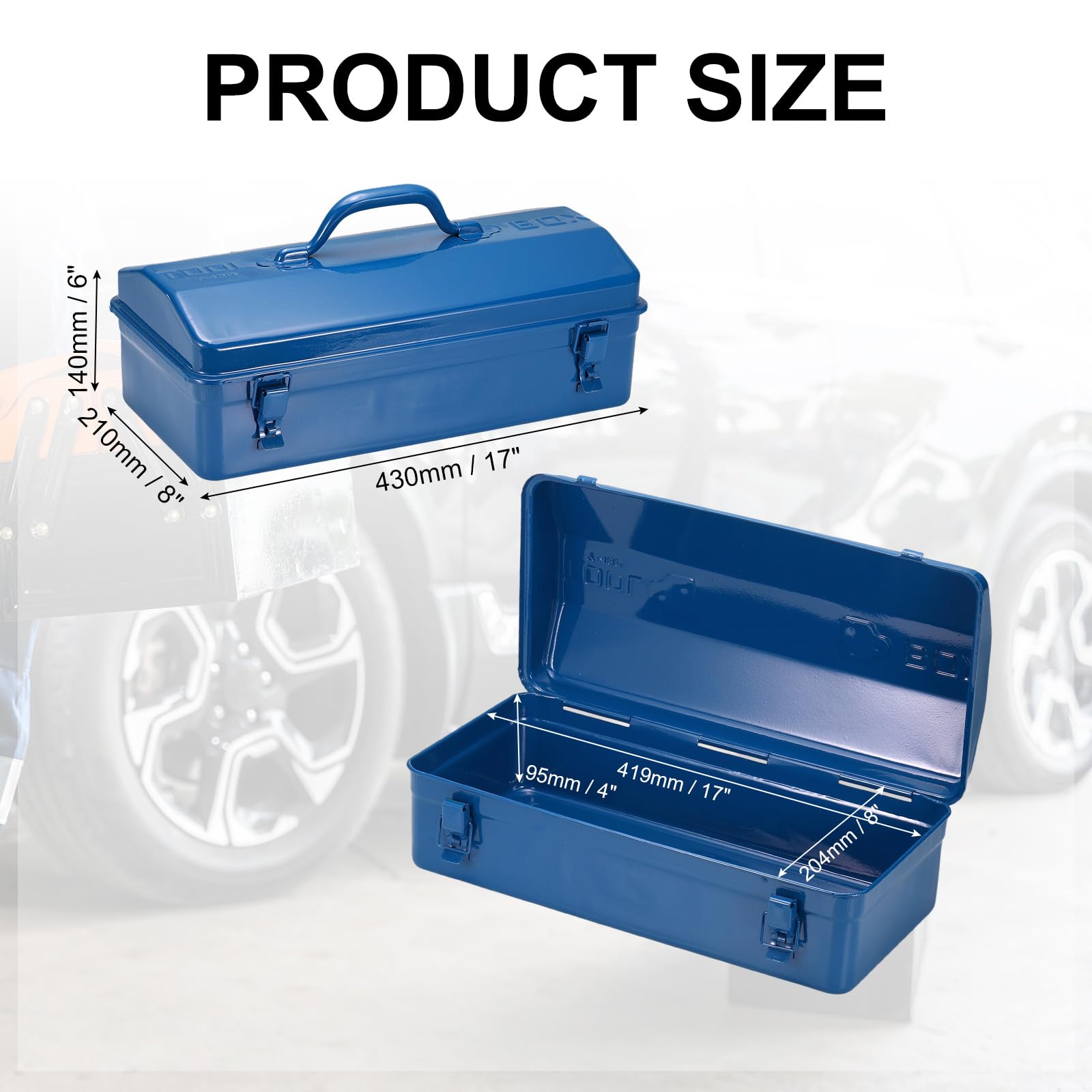 QUARKZMAN Scatola Portautensili Portatile 17" X 8" X 4" Cassetta Per Attrezzi In Acciaio Organizzatore Doppia Chiusura Metallo Con Manico Per Garage Magazzino Officina Casa Blu
