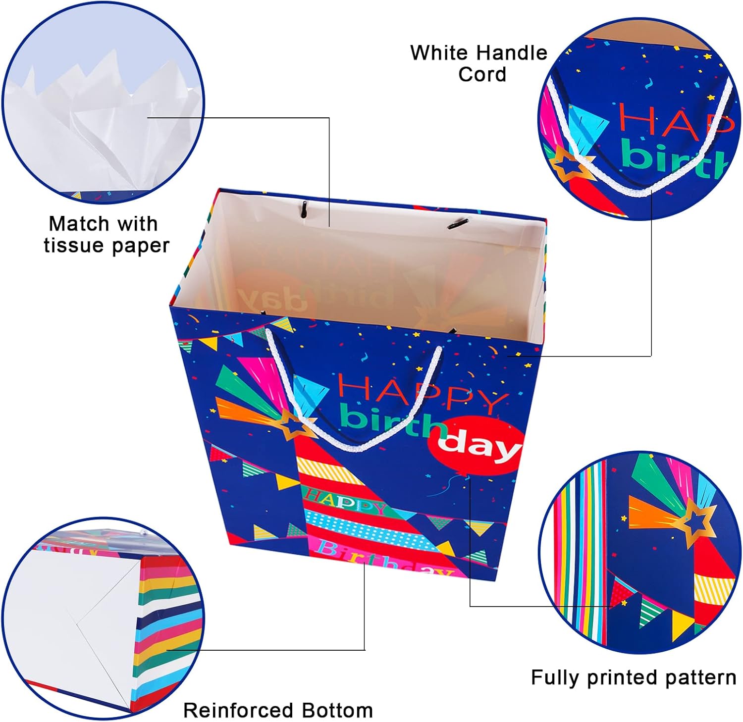 Birthday Gift Bag with Handle and Tissue Paper, 12 Pcs Gift Bags Assorted Sizes and Designs, Large, Medium, Small Size Birthday Gift Bag for Boys, Girls, 13”, 9” ) - Image 4