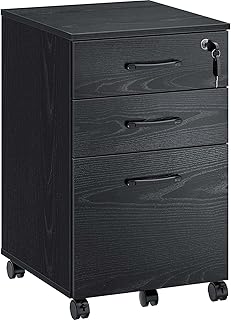 Rolanstar File Cabinet 3 Drawers with 1 Lock, Rolling Mobile Filing Cabinet, Under Desk File Cabinet with 5 Wheels and Hanging File Folders,for Letter Sized Documents, Black