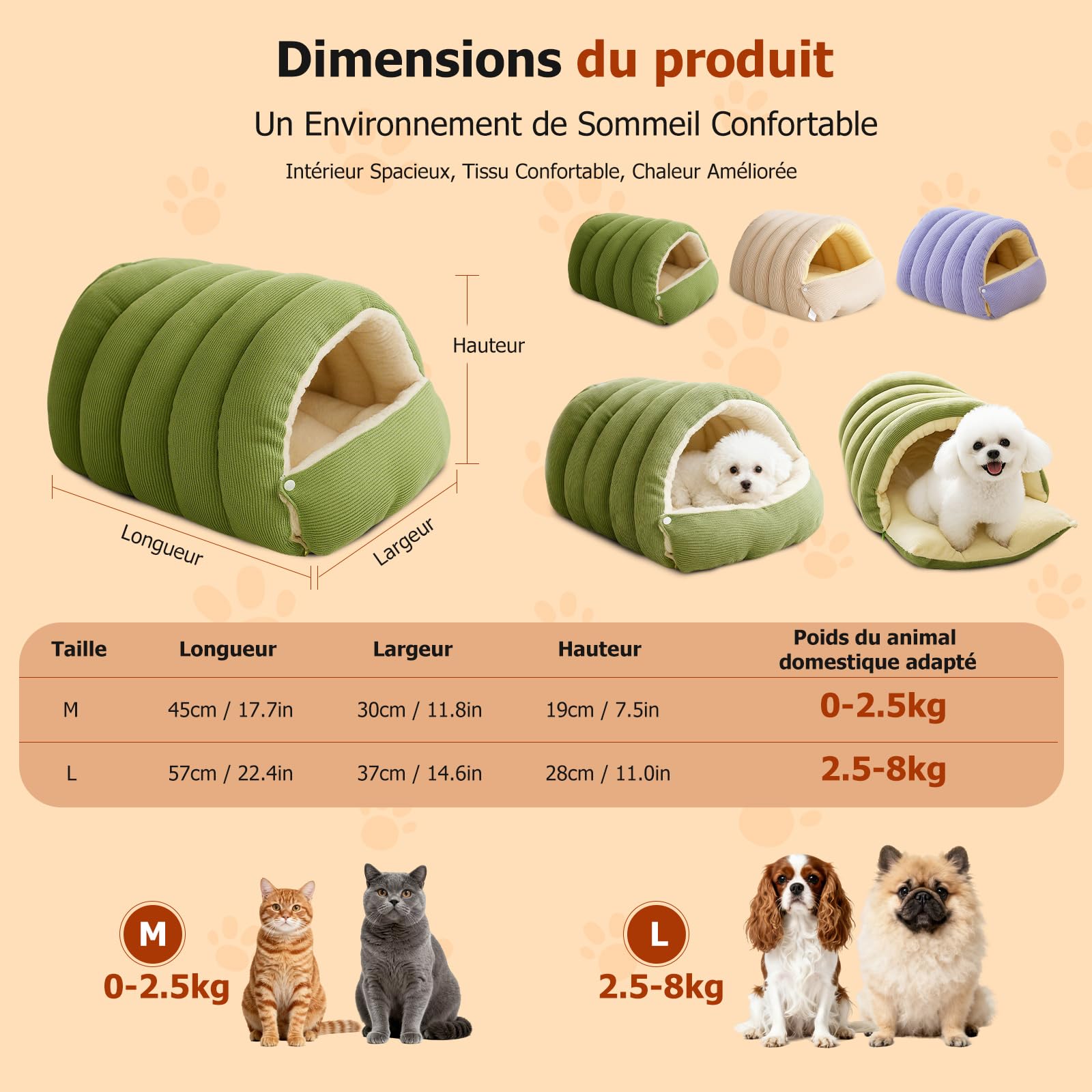 PETCUTE Niche pour Chien 2 en 1,Lit pour Chat d'intérieur,Niche Confortable pour Chien en Forme De Nid,Semi-fermé,Lit Igloo Amovible Lavable pour Chiens et Chats avec Bouton-Pression,Vert,M