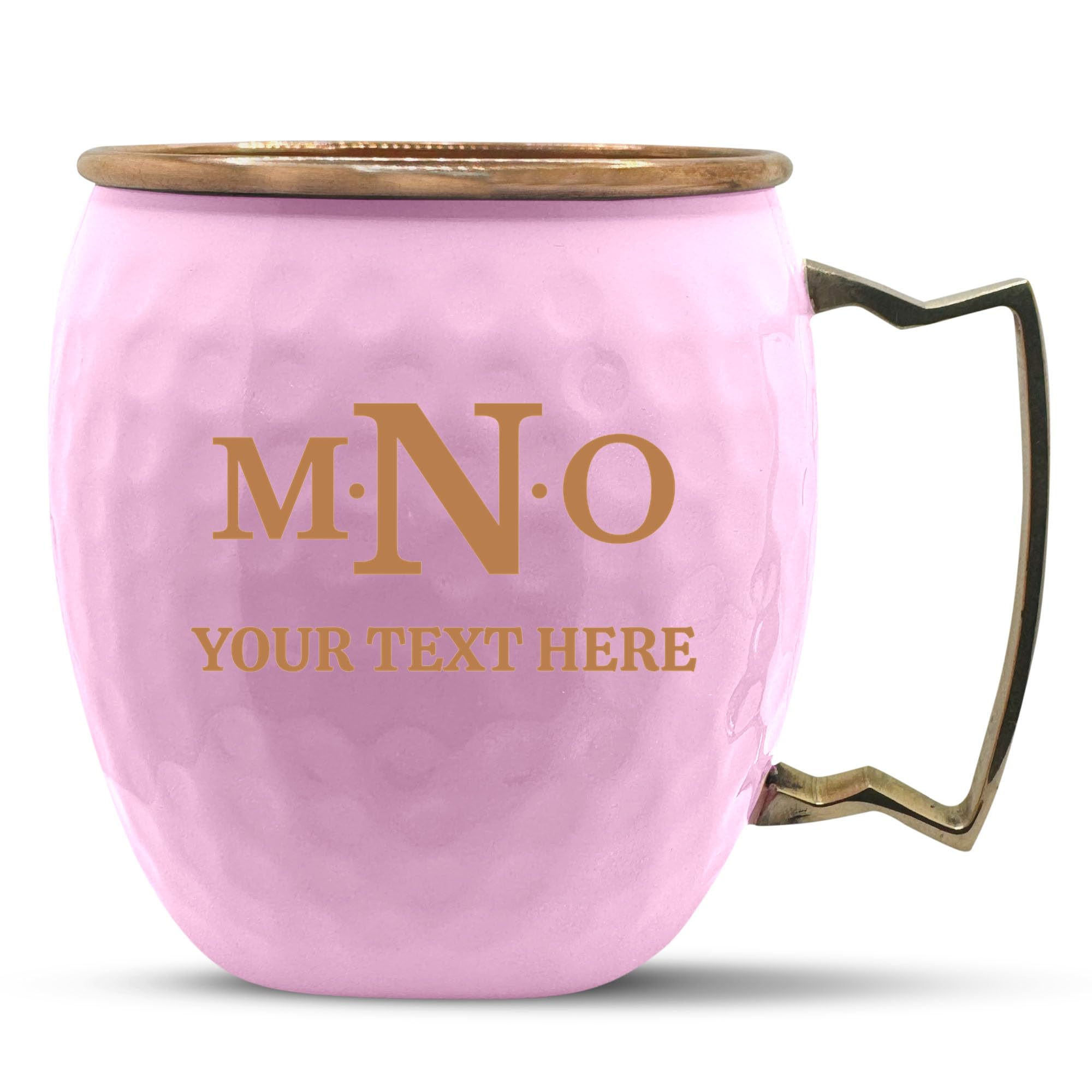 Custom Copper Moscow Mule with Hammered Painted Finish - Engraved Bar Style 100% Copper Cup with Personalized Interpoint Separator Monogram Themed Engraving, Brass Handle | 18 oz, Pink