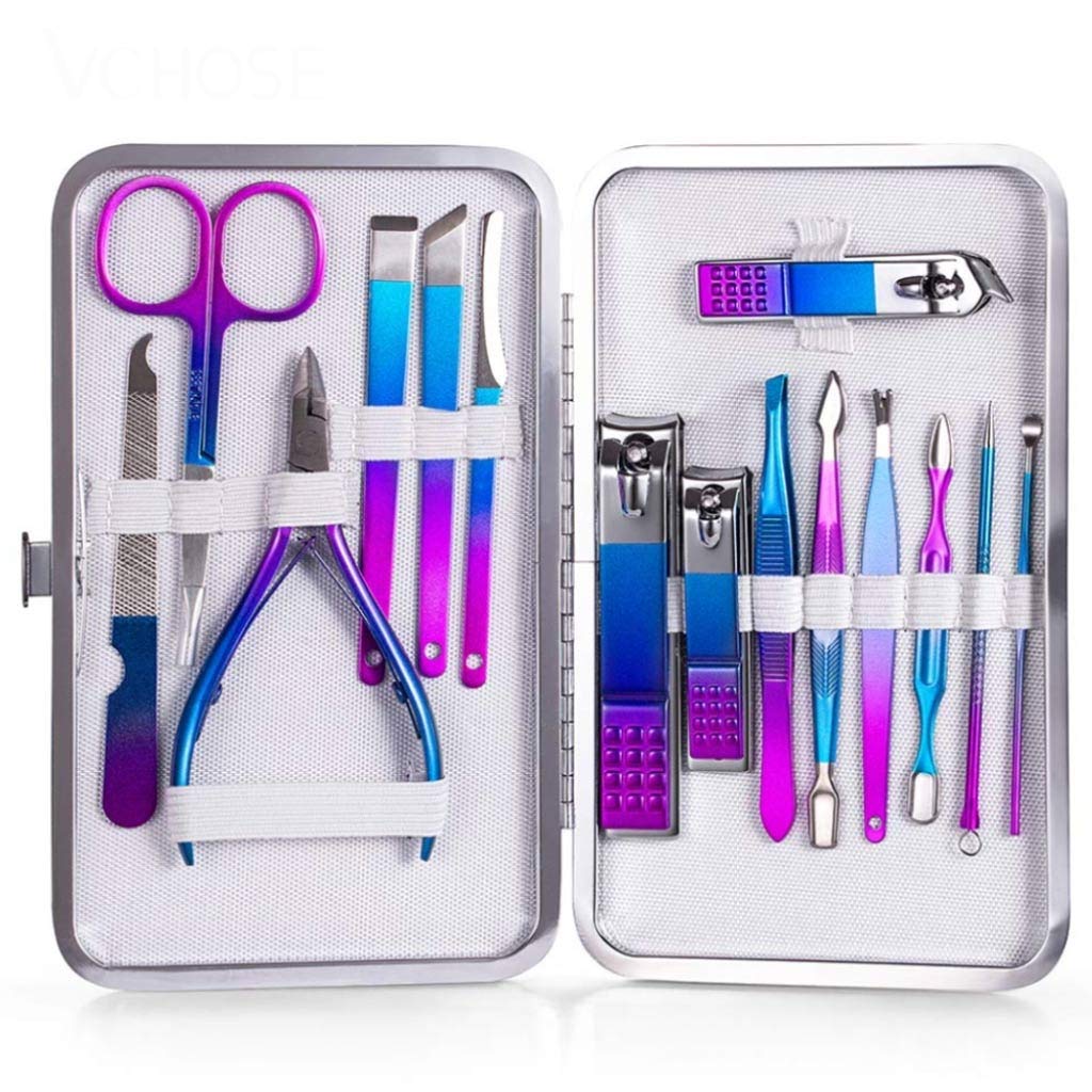 15PCS Professional Manicure Pedicure Set for Nail Tips Cutter Stainless Steel Nail Clipper Hook Tools Kit for Nail