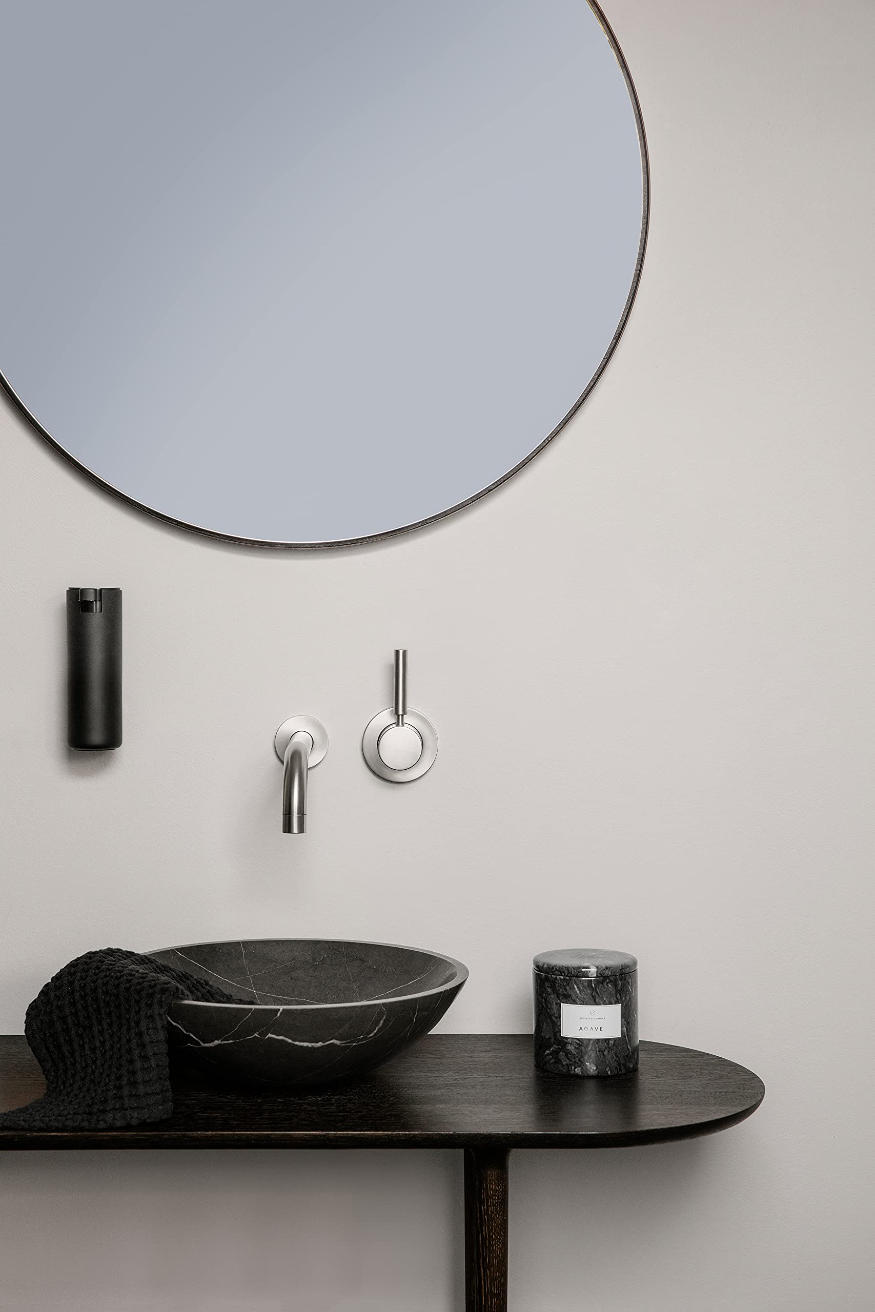 Blomus Dispensador de jabón con Soporte de Pared Modo, dispensador dosificador de jabón, Acero Recubierto de Titanio, Goma, plástico, Negro, 165 ml, 6