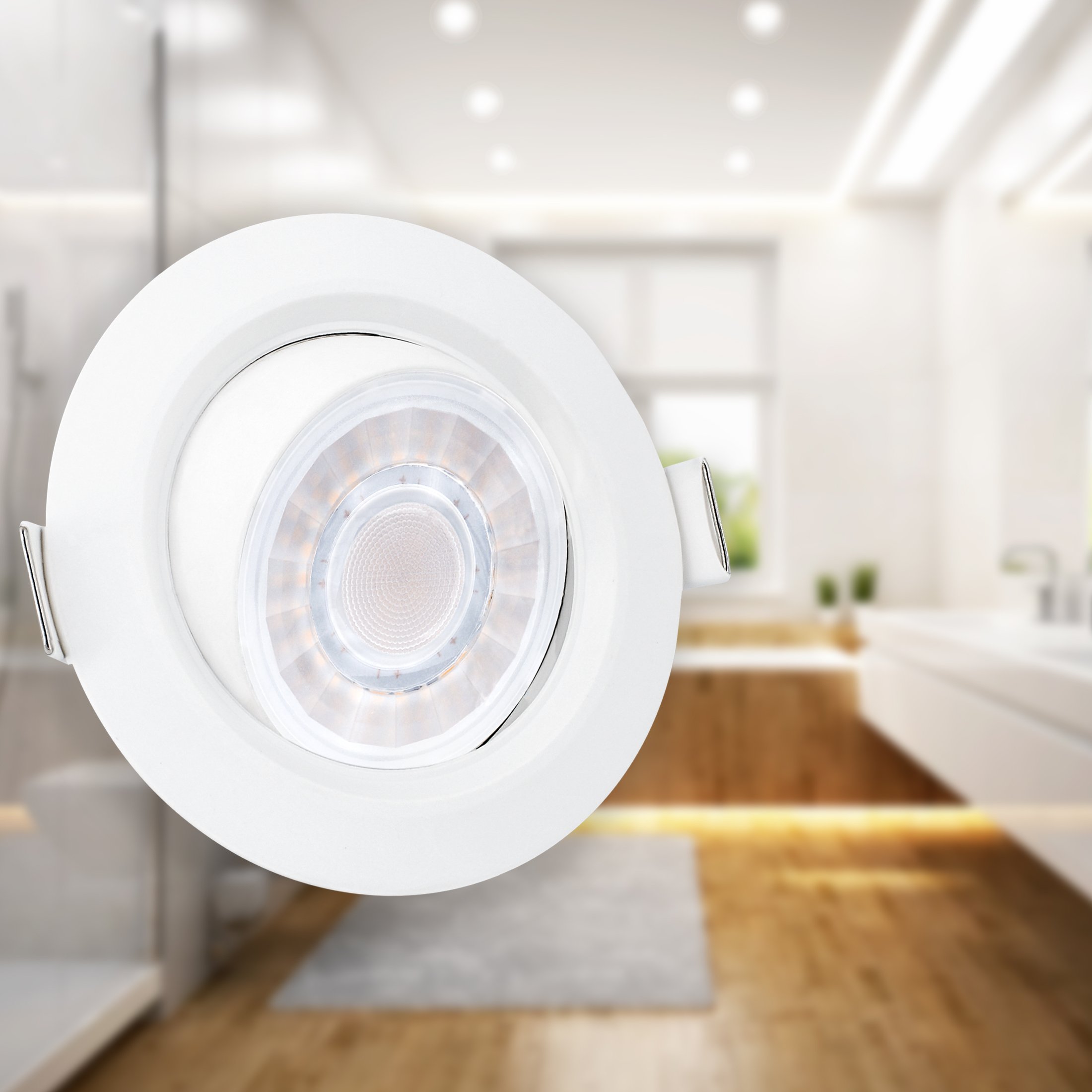 Lot De 6 Spots LED Encastrables IP44 - 5W Blanc Neutre - Fonction FourSTEP (sans Variateur) - Aluminium Brossé