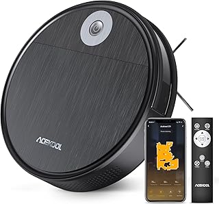 Acekool Robot Hoover, 2200Pa Strong Suction Super-Thin Automatic Quiet Robotic Vacuum Cleaner Self-Charging WiFi/Remote Control 120min Runtime for Pet Hair Hard Floors Low Pile Carpet