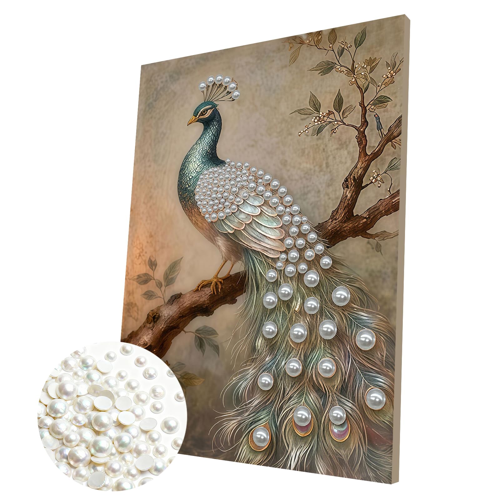 DIY Pearl Painting Kit with Wooden Frame, 3D Plastic Pearl Art Diamond Art Kits for Adults, Ready-to-Hang Home Decor, Gift for Women Beginners(Peacock)(30 * 40cm)