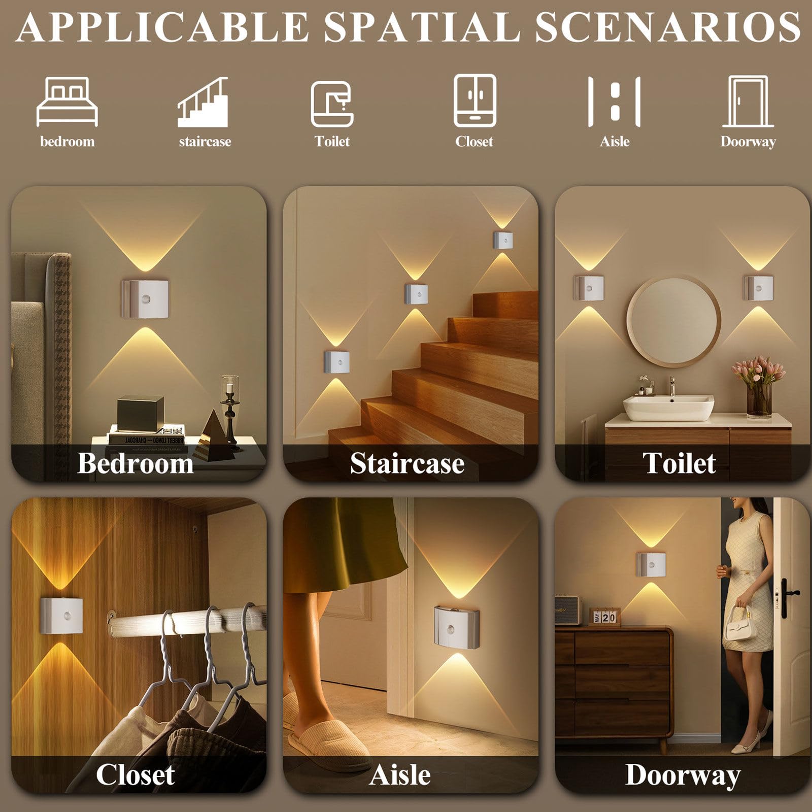 Luz Del Sensor De Movimiento Con Batería Recargable, 1200 Mah Mordern Control Táctil Atenuable 3 Niveles De Brillo De Pared, Para Sala De Estar Dormitorios Pasillos