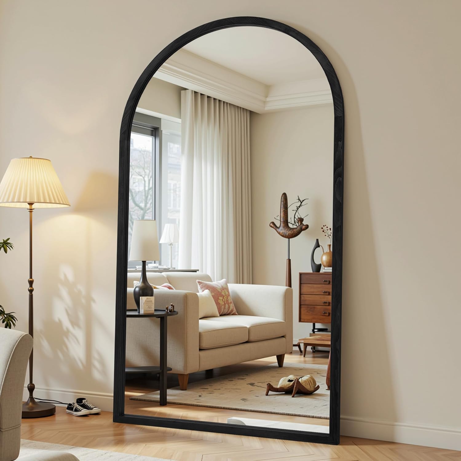 Suidia Full Length Mirror, Oversized Floor Mirror with Solid Wood Frame, Large Standing Mirror for Bedroom Living Room, Wood Antique Style, Black, 76" L x 41" W - Image 3