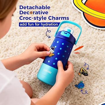 Kids Water Bottle for School 12 oz,Kids Vacuum Insulated Stainless Steel Water Bottles,Toddler Boy Water Bottle for School with Leak Proof Locking Lid(Ocean Blue)