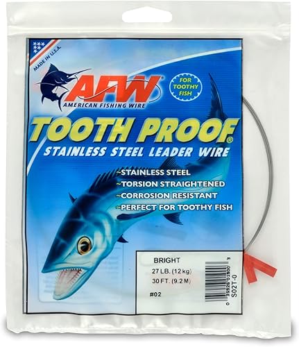 Miniatura 66 de AFW Alambre duro de acero inoxidable a prueba de dientes, brillante y camuflaje para tiburón, barracuda, caballa real, Wahoo, protección contra