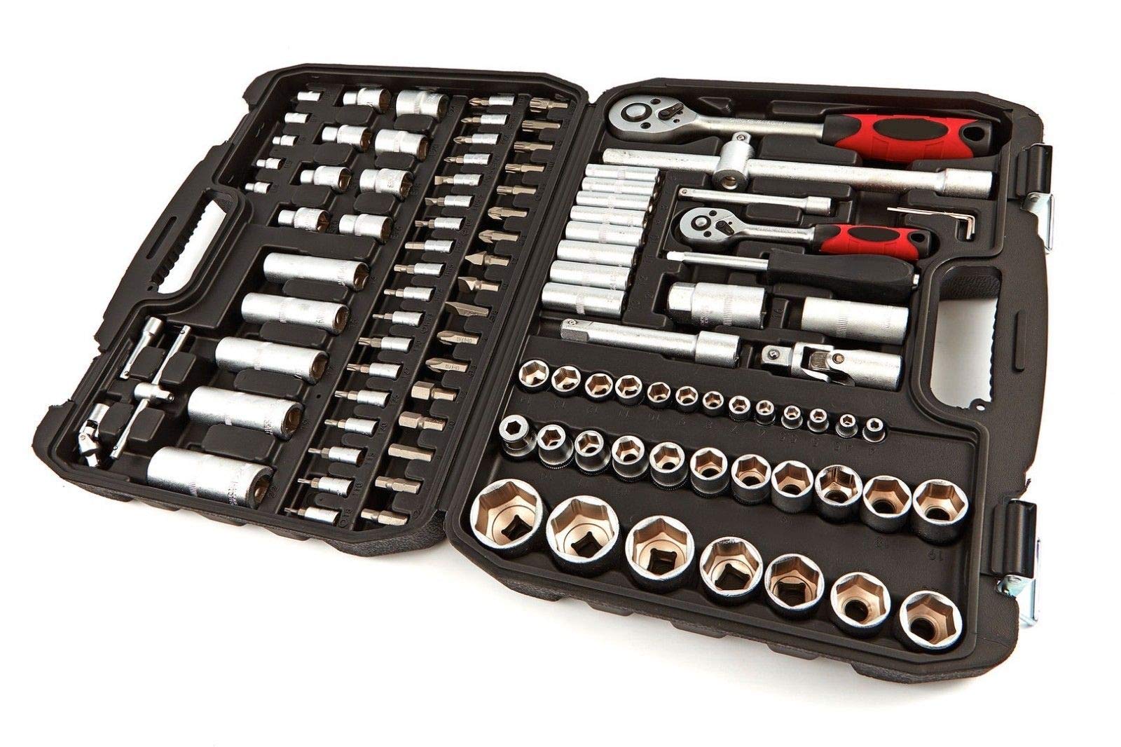 JOMAFA Estuche de herramientas 1/4" y 1/2" carracas, llaves, vasos, puntas, adaptadores 108 piezas