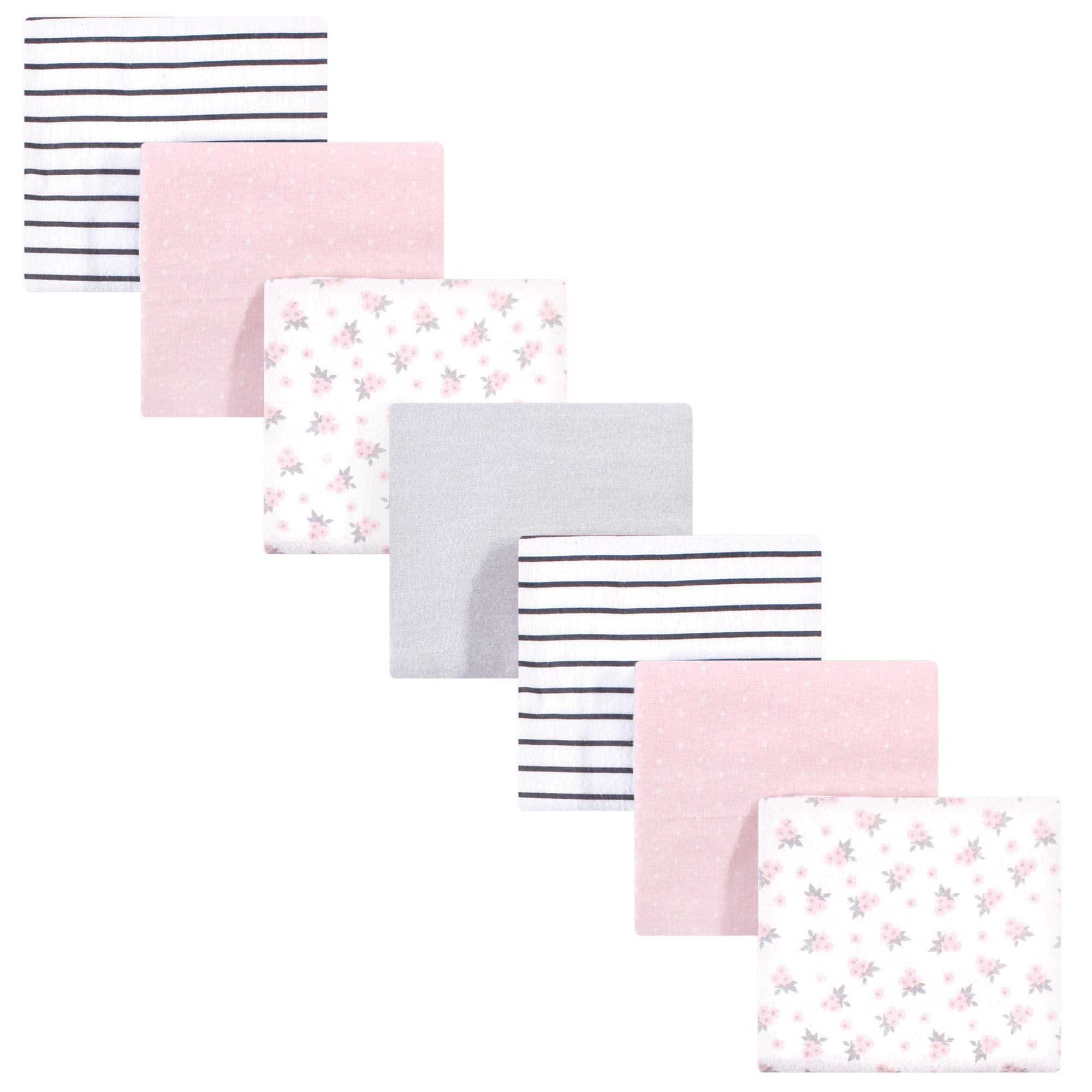 Hudson Baby Unisex Baby Cotton Flannel Receiving Blankets Bundle, Gray Pink Floral, One Size