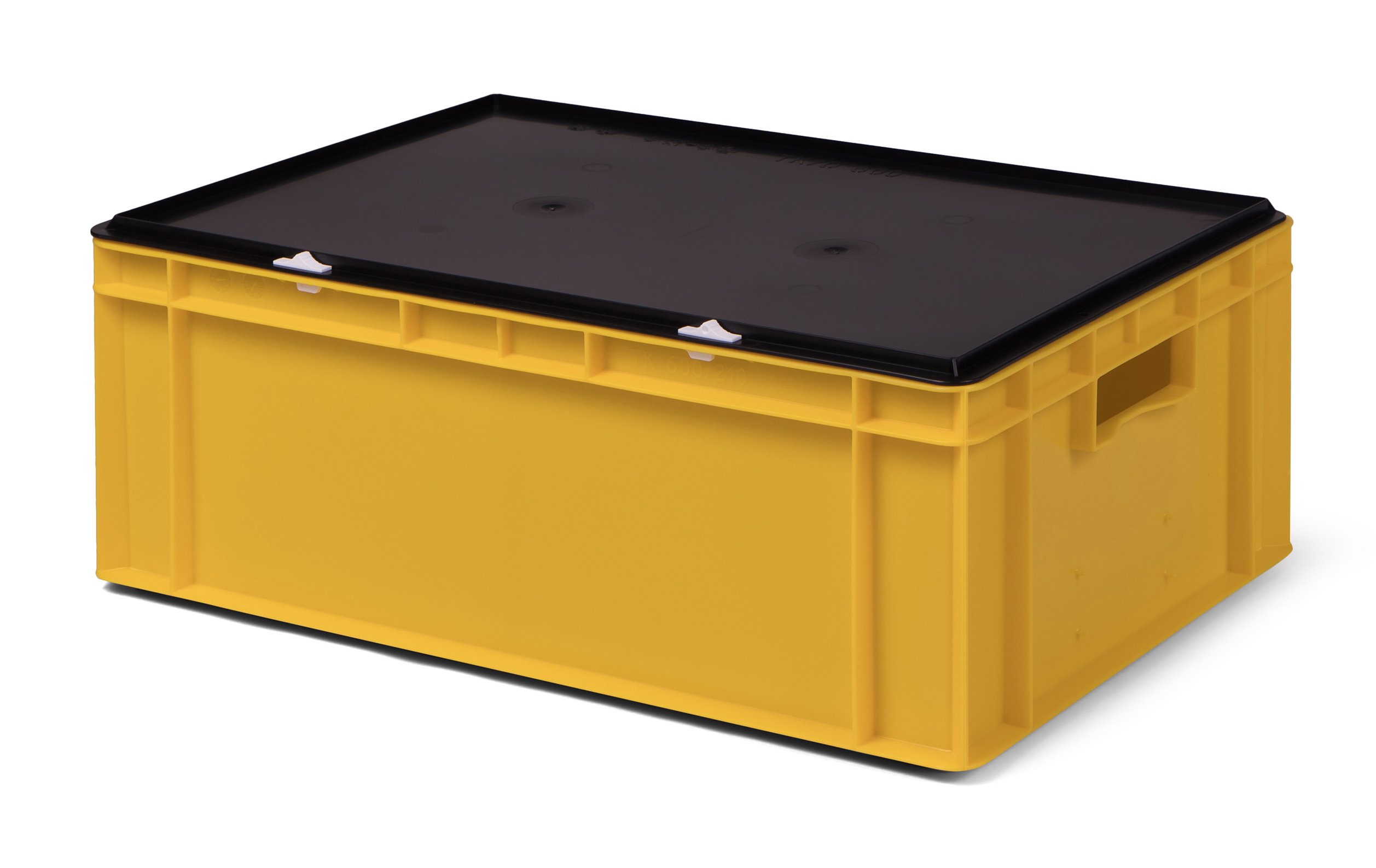 1a-TopStore Lagerbehälter/Euro-Transport-Stapelbox K-TK 600/210-0, gelb, mit Verschlußdeckel schwarz, 600x400x221 mm (LxBxH), aus PP. 40 Liter Nutzvolumen