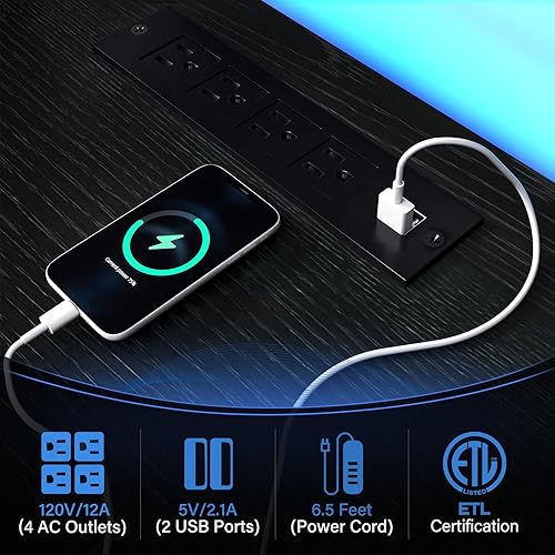 Miniatura 6 de TC-HOMENY Soporte de TV de 60 pulgadas con chimenea eléctrica de 27.5 pulgadas, consola de TV con regleta de alimentación para televisores de hasta