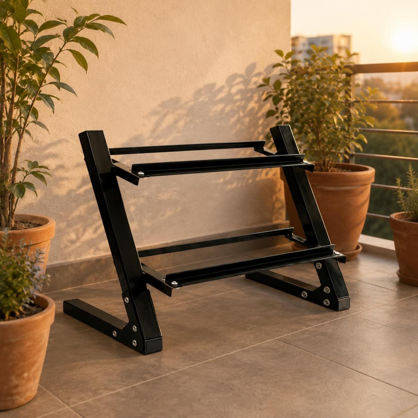 perfeclan Soporte de Pesas Estante Organizador Rack de Mancuernas de Dos Niveles en Acero con Estructura Inclinada para Acceso