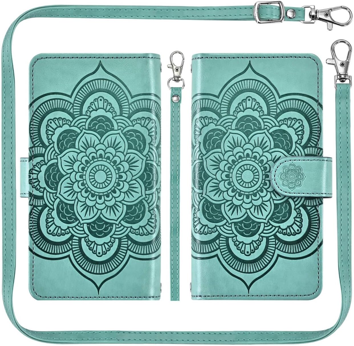 Asuwish Phone Case for iPhone 11 6.1 Zipper Wallet Cell Cover with Tempered Glass Screen Protector Crossbody Lanyard Strap Flower Card Holder iphone11case iPhone11 i Phone11 11s XI 11R Women Green