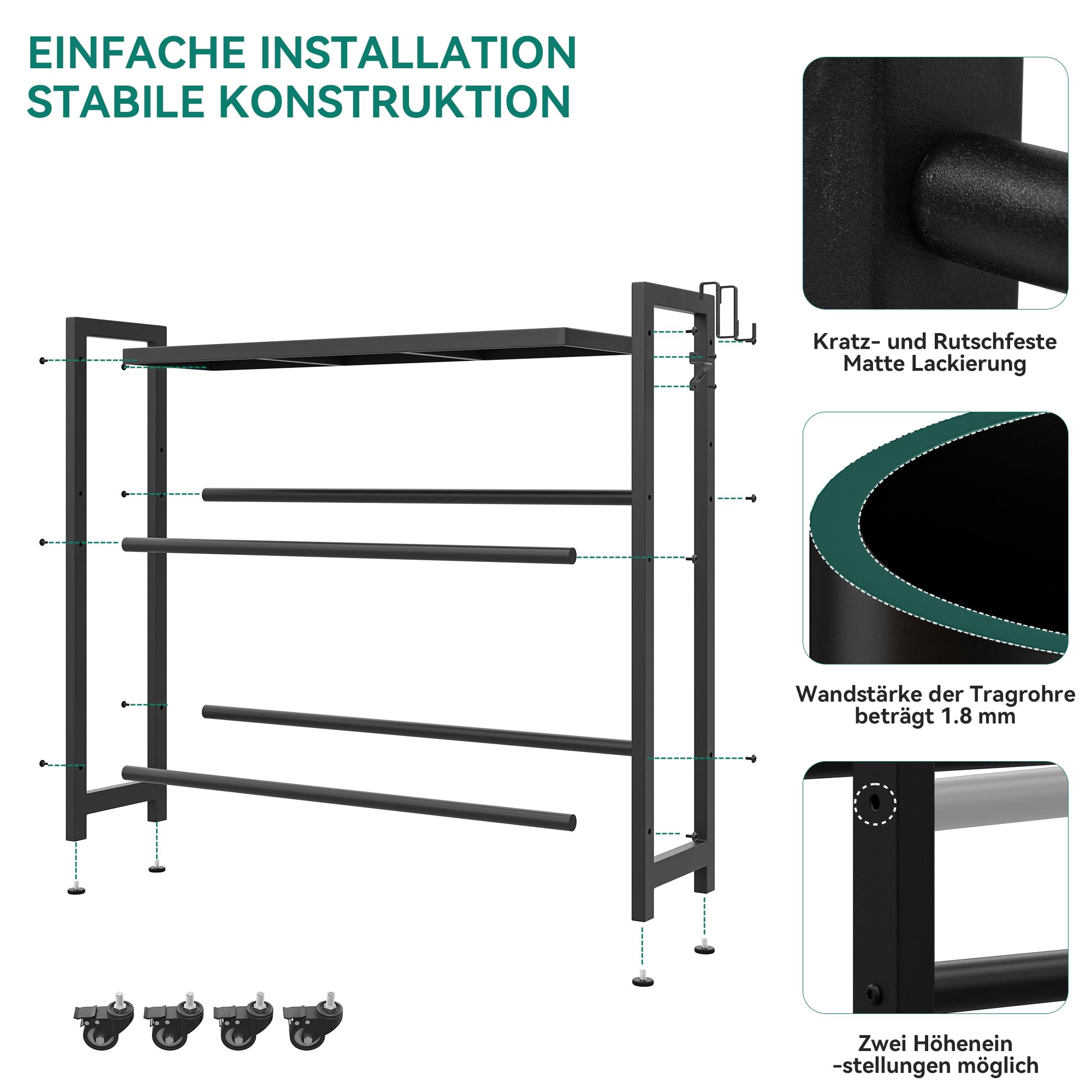 YITAHOME getränkekistenregal mit ablage 6 kisten, getränkekistenregal rollen, verstellbaren füße, Öffner, Haken, Metall regal getränkekisten für Bier, Obst, Gemüse, Wasser, getränkeregal kisten regal