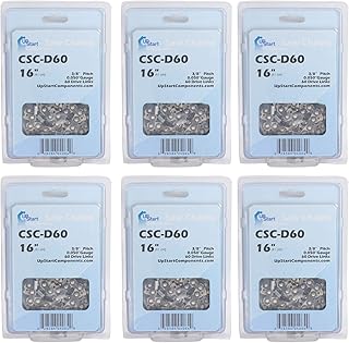 6 Pack 16-Inch Chainsaw Chain Replacement for Husqvarna 455 Rancher, Stihl 026, Husqvarna 365, Stihl Ms290, Husqvarna 61, Husqvarna 55, Stihl 034, Echo Cs 590-3/8" Pitch.050" Gauge, 60 Links