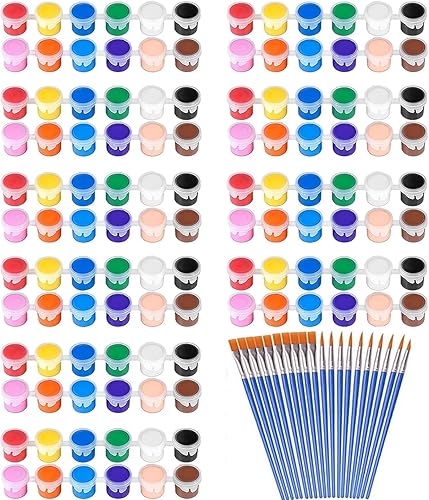 Juego de 145 piezas de pintura acrílica para niños, 12 colores, tira de pintura acrílica lavable con 5 bandejas de pintura para niños y adultos, con