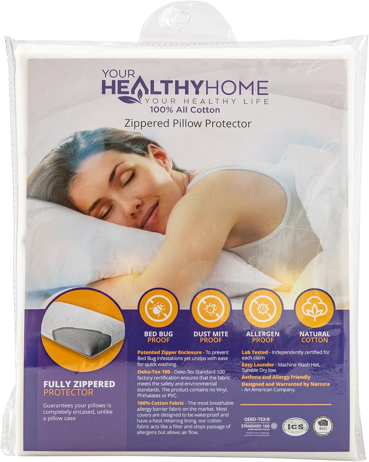 Your Healthy Home 2 Pack 100 Natural Cotton Pillow