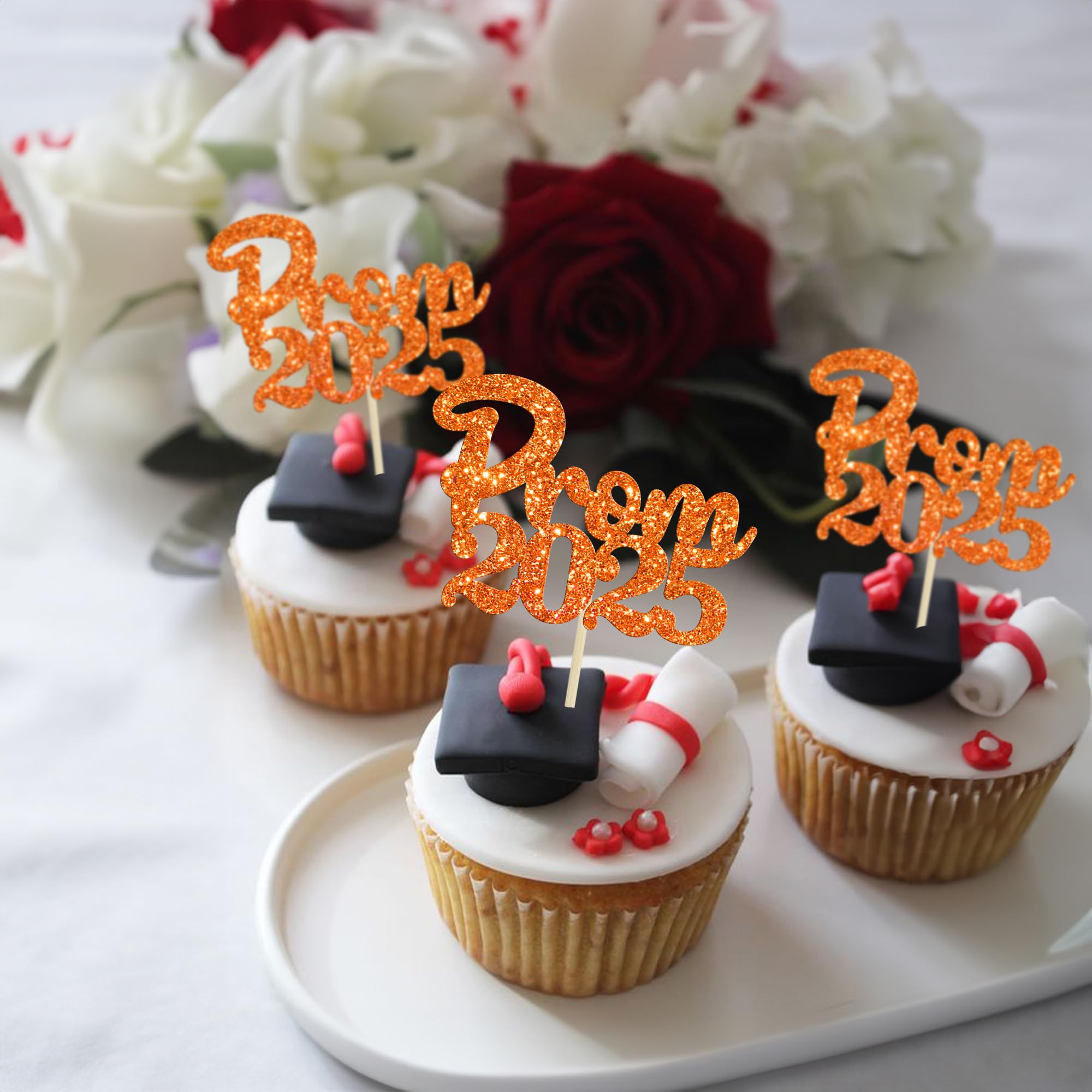Gyufise 24Pcs Prom 2026 Cupcake Toppers Prom Decorations 2026 Graduation Cupcake Picks Class of 2026 Cake Decorations for 2026 College Graduation Prom Party Decorations Orange - Image 4