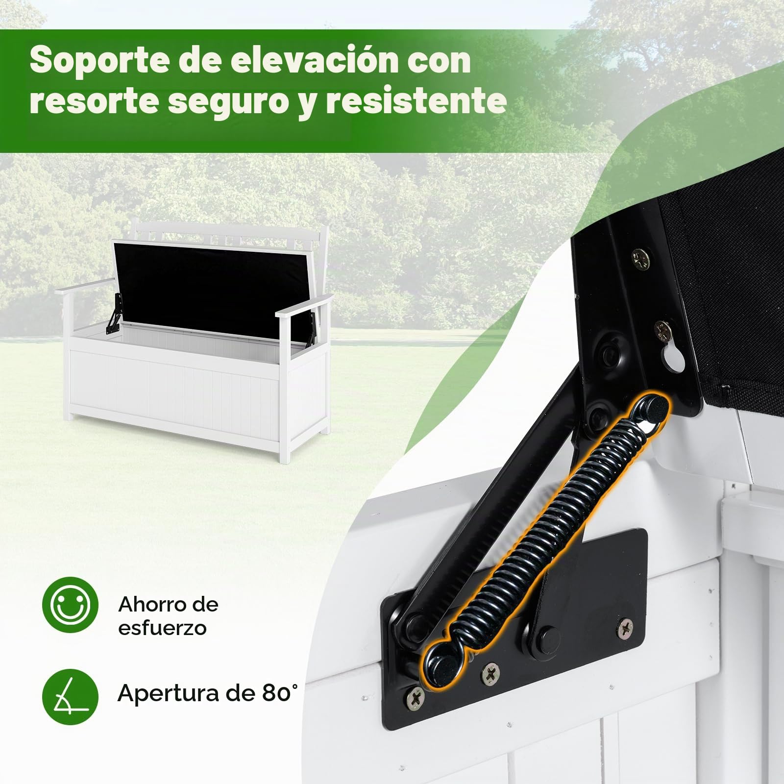 GOPLUS Banco de Jardín para 2 Personas con 185 l de Espacio de Almacenamiento, Banco Cofre de Madera Maciza de Álamo, Banco para Balcón con Capacidad hasta 250 kg, para Balcón y Jardín (Blanco)
