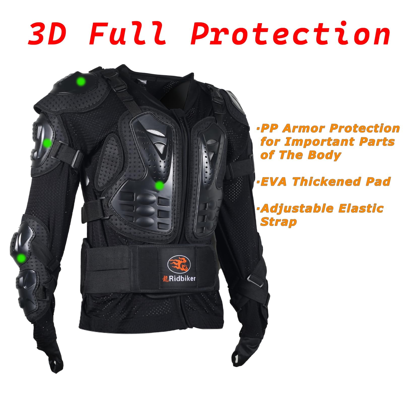 RIDBIKER Chaqueta protectora de cuerpo completo para motocicleta, extraíble, para motocross, columna vertebral, pecho, motocross, camisa protectora